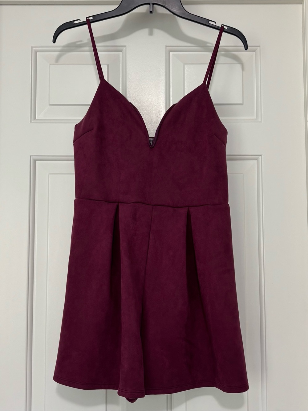 Charlotte Russe Burgundy Faux Suede Plunging V-Neck Romper